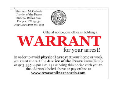Warrant Post Card back